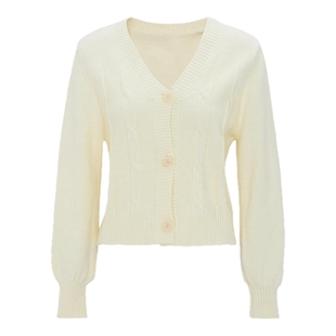 马天奴2025春夏新款纯色V领单排扣扭花针织开衫短款毛衫上衣女装