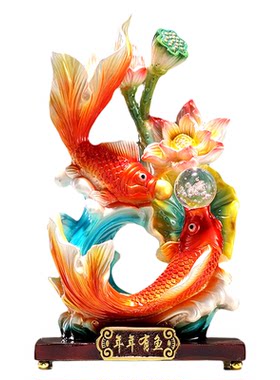 年年有鱼招财摆件创意新中式工艺品树脂客厅玄关酒柜装饰品桌面