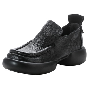 牛皮新款时尚丑萌厚底懒人休闲鞋女款真皮2026春季女士休闲乐福鞋