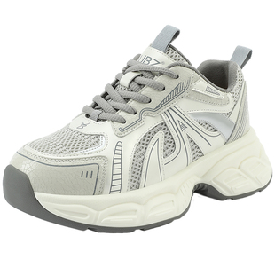 UBZ 厚底老爹鞋女款2026春季新款白色休闲运动增高透气显脚小女鞋