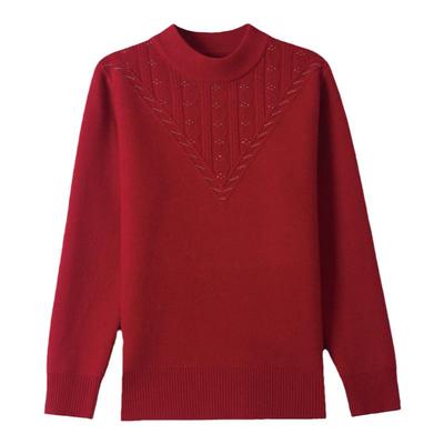 妈妈冬季新款加绒加厚打底衫中老年女装半高领针织毛衣阔太太上衣