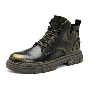 海澜之家男鞋2025新款马丁靴男款厚底增高低帮靴子秋季黑色工装靴