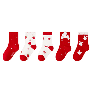 儿童红袜子女童秋冬无骨本命年红色高筒袜女孩男宝冬天新年大红袜