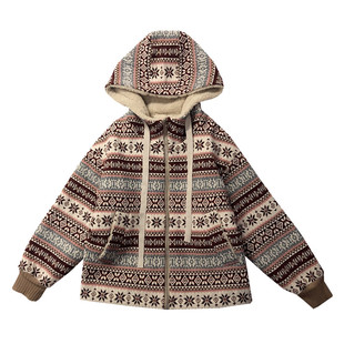 2023新款韩版女冬季短款加绒连帽棉衣棉服日系宽松加厚宽松花棉袄