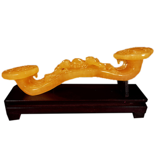 天然黄玉石如意招财摆件家居客厅玄关酒柜装饰品高档乔迁新居礼品