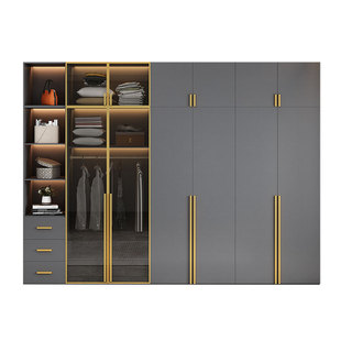 轻奢衣柜现代简约家用卧室柜子组合三四六八门实木衣柜环保大衣橱