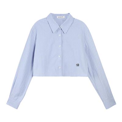 基础款条纹刺绣短款衬衫