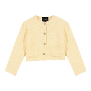 Maje Outlets秋冬女装法式时尚粗花呢淡黄色格纹单排扣短款外套