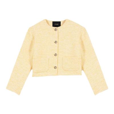 Maje气质黄色粗花呢短外套