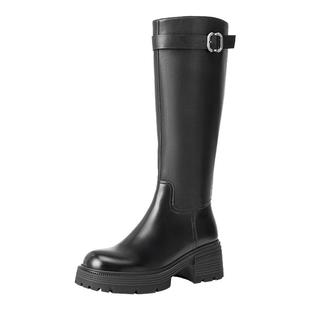 百丽厚底高长骑士靴女2025冬季新款真皮显瘦瘦长筒靴子E6A1DDG5