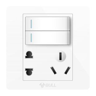 公牛二开五孔插座开关面板家用86型双开五孔双控二三两开5孔墙插