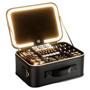 高端带镜化妆包女大容量2025新款便携式化妆刷分区外出旅行化妆箱