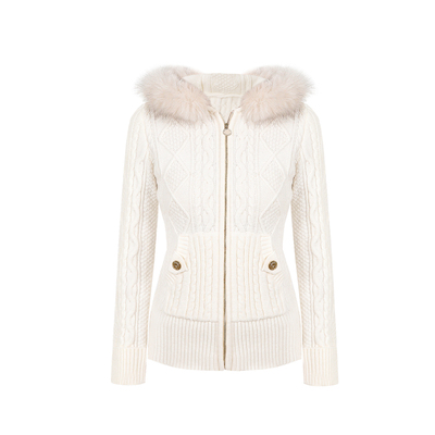 古早氛围感羊毛毛领绞花针织毛衣