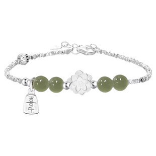 s925纯银好运莲莲碎银子和田玉手链轻奢小众精致2025年新款手饰品