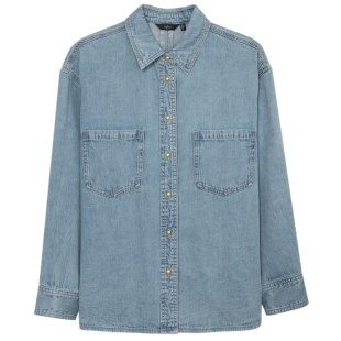 【爆款衬衫】伊芙丽复古蓝色休闲长袖牛仔衬衣秋工装风薄外套女装