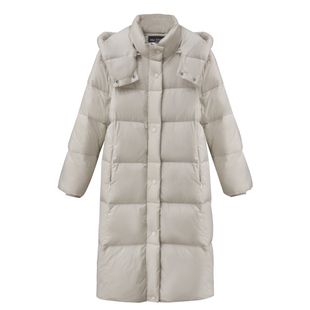 【挪威暖阳】小娜椒小个子韩版加厚杏灰色长款连帽宽松羽绒服女