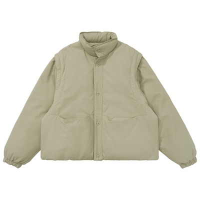 纯色两穿羽绒服外套马甲秋冬翻领