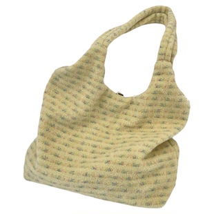 ITSOUMEI秋冬新款毛绒包包条纹黄色单肩托特包女通勤大容量腋下包