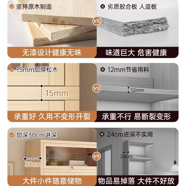 15书架实木书柜储物柜一体靠墙简易置物架带置门落地防尘柜展示柜