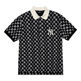 MLB官方 男士POLO衫复古老花短袖运动休闲T恤圆领潮夏季PQM10