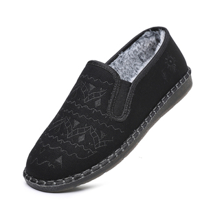 老北京布鞋男款2025新款冬休闲一脚蹬棉鞋加绒防滑刺绣汉服社会鞋