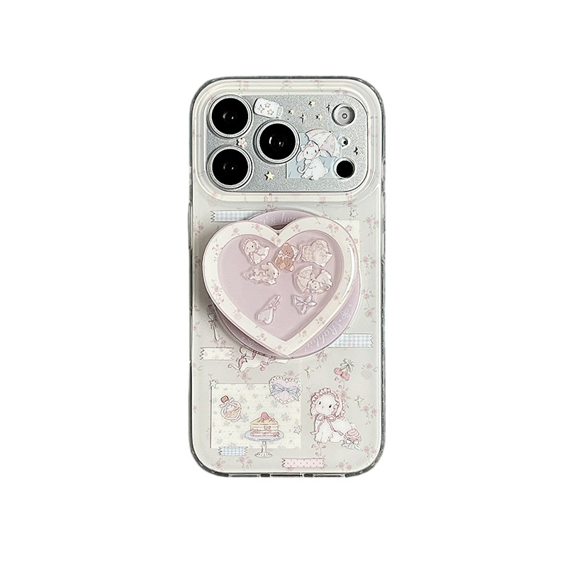 磁吸ins韩风清新玫瑰花卡通熊兔适用苹果17promax手机壳iphone18pro新款15带支架14双层13女16全包