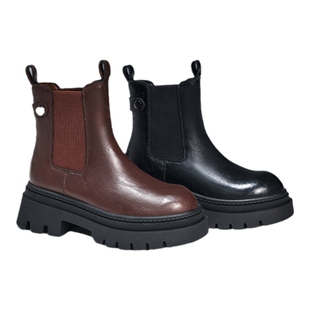 Tata他她黑巧烟筒靴加绒厚底切尔西靴女靴瘦瘦靴烟筒靴秋CDW01DD4