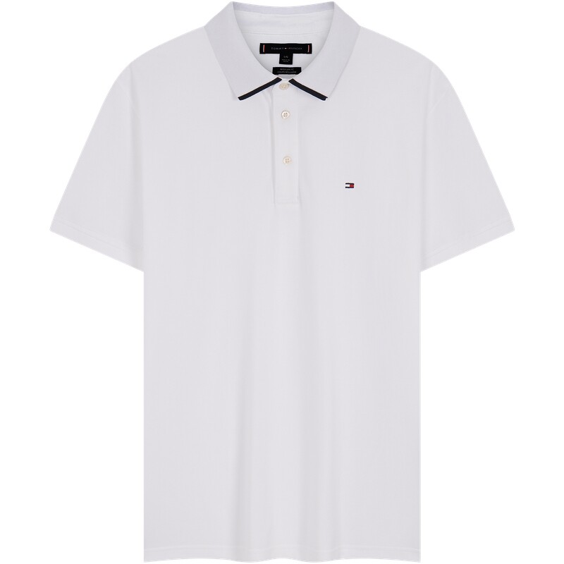 Tommy男装三粒扣通勤镶边POLO衫