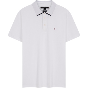 Tommy春夏男装商务休闲通勤撞色字母后领合身短袖T恤翻领POLO衫