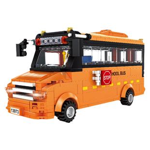 万格双层巴士小颗粒积木旅游观光交通工具公交车BRT公共汽车校车