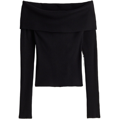 HM女装毛针织衫春季优雅修身露肩一字肩打底毛衣1237775