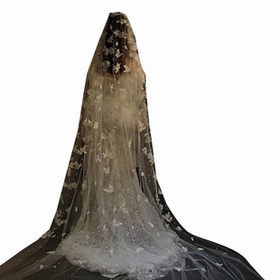 新娘头纱主婚纱森系重工珍珠蕾丝奢华超长款拖尾爆火头纱鱼尾婚纱