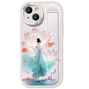 古风苹果17的手机壳女款15苹果13promax防摔14pro莲花12小羊皮11手腕带xs max支架14plus硅胶7/8磨砂xr个性16