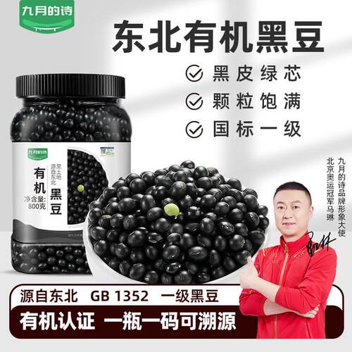 九月的诗东北有机绿心黑豆800g*1罐生豆打豆浆专用生豆饱满绿芯