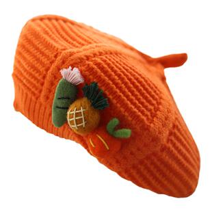 小红帽亲子专制青菜萝卜针织贝雷帽母女可爱毛线画家帽秋冬装饰帽