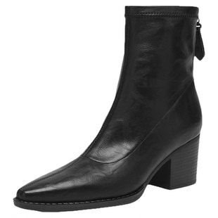 星期六黑色增高跟小短靴2025新款女款马丁女靴子皮靴秋冬季巨好看