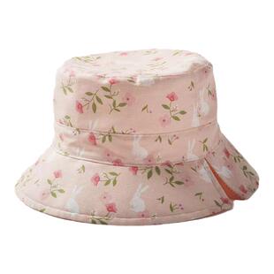 春夏女宝宝纯棉太阳帽子女童薄款双面戴遮阳帽粉碎花兔条纹渔夫帽