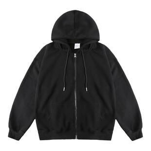 GOOZI MADE420g重磅灰色开衫连帽卫衣男春季拉链带帽帽衫灰色外套