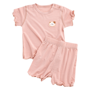 婴儿夏装分体套装莫代尔睡衣公主女宝宝短袖短裤两件套洋气衣服