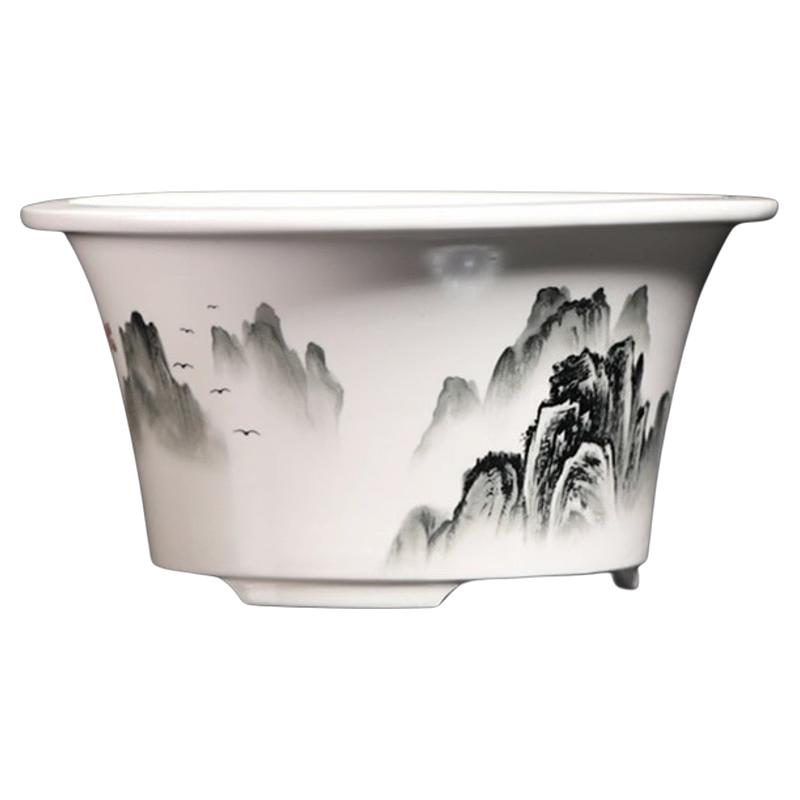 紫砂花盆大圆形盆景盆水墨中国风