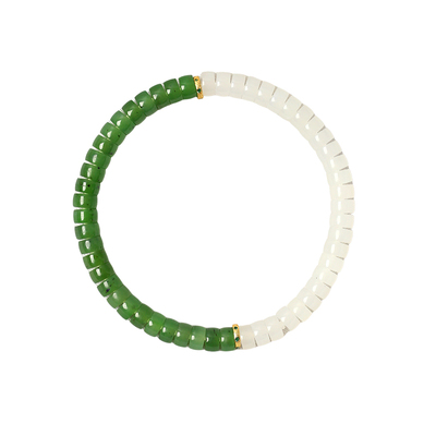 精品天然和田玉冰料白玉搭配碧玉直切盘珠原创搭配款手链 男女款