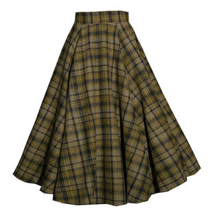 弥爱原创《孤独花园》法式复古羊毛呢加厚高腰格纹大摆伞裙半身裙
