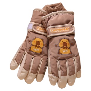 卡皮巴拉儿童滑雪手套男童秋冬季五指加厚保暖防水防滑玩雪打雪仗
