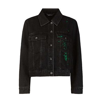 sdeer翻领撞色晕染水洗牛仔外套