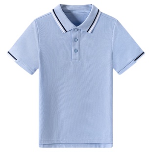 伊顿校服小学生夏季学院风蓝色灰色白色珠地透气短袖POLO衫校服