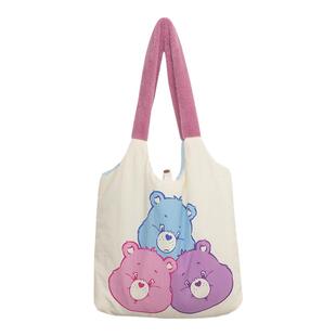 carebears可爱熊大容量双面包宽肩带托特包帆布包女上课学生书包
