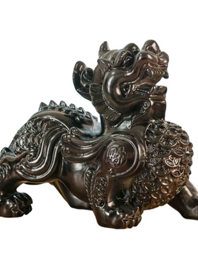 绿色实木雕刻钱貔貅客厅摆