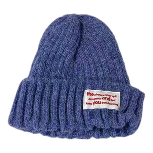 25新款韩国正品代购贴布纯色冷帽女冬季氛围感毛线帽粗线针织帽子