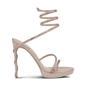 裸色时尚防水台高跟鞋2025夏季新款水钻蛇形环绕一字带凉鞋女细跟