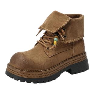 千百度英伦风马丁靴女款新款厚底短筒大黄靴机车勃肯短靴子女